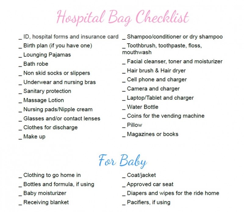hospital bag checklist maternity