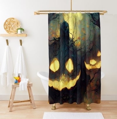 Creepy Jack-O-Lantern Halloween Forest Shower Curtain