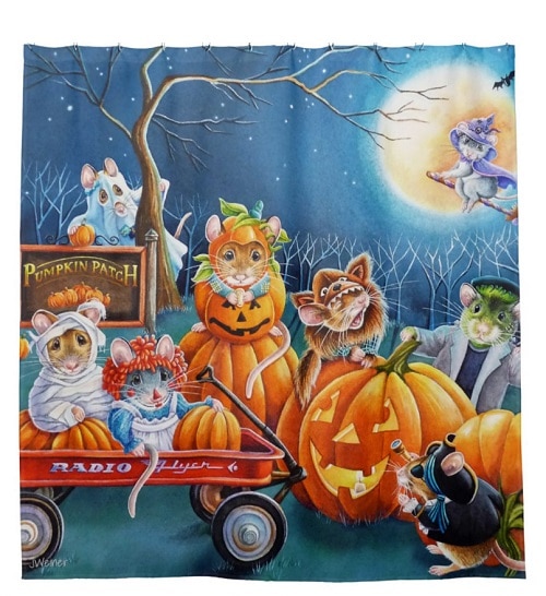 Halloween Mice in Pumpkin Patch Watercolor Art Shower Curtain