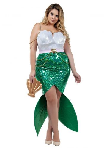 Sea Siren Plus Size Womens Halloween Costume - Glamorous Showstopping Mermaid Costume 