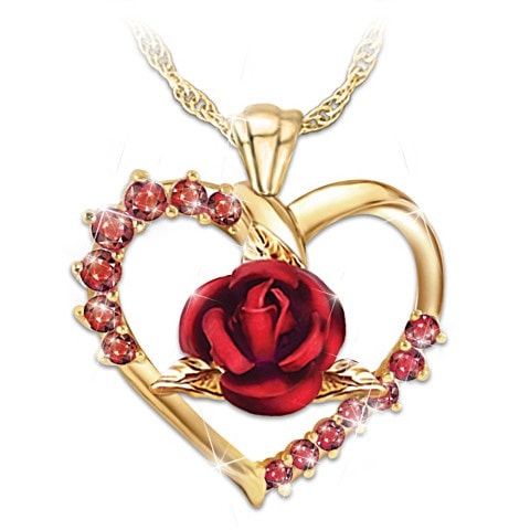 Ruby Red Rose Pendant Necklace