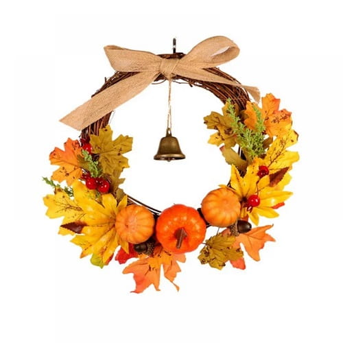 Maple Leaf Pumpkin Wreath With Bell