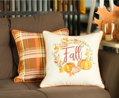 Pumpkin and Plaid Pillow Cover Set