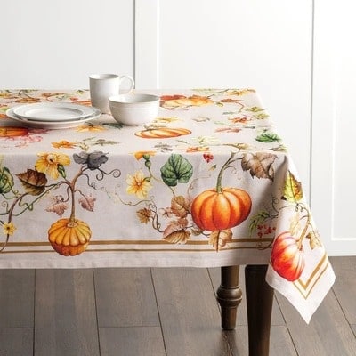 Bright Autumnal Pumpkins, Leaves, and Vines Tablecloth