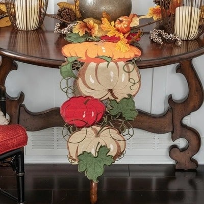 Geometric Bountiful Gourds Thanksgiving Table Runner