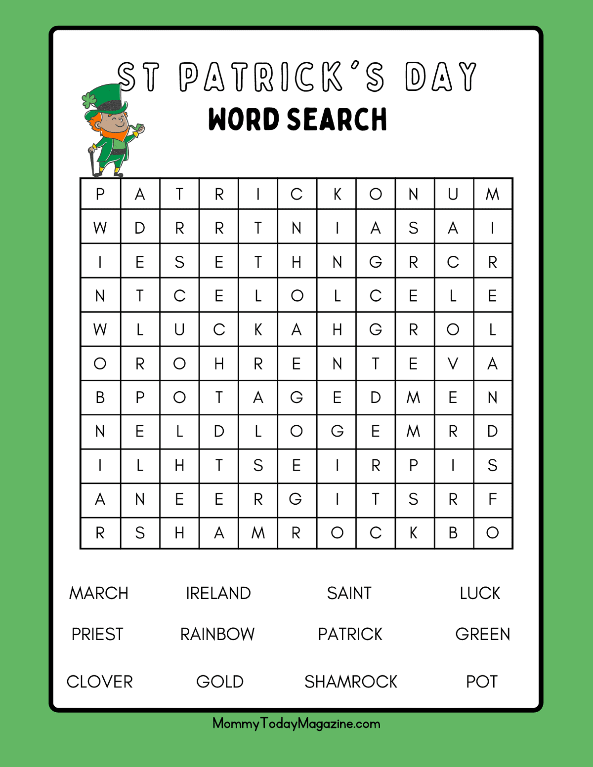 Free Printable St. Patrick's Day Word Search 2